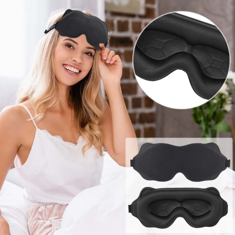 Sleep Mask: Black Contoured Side Sleeper-friendly - Adjustable Strap Washable Soft Breathable Nylon Spandex Blend Travel Eye Mask For Home Travel & Night Sleep - Image 1