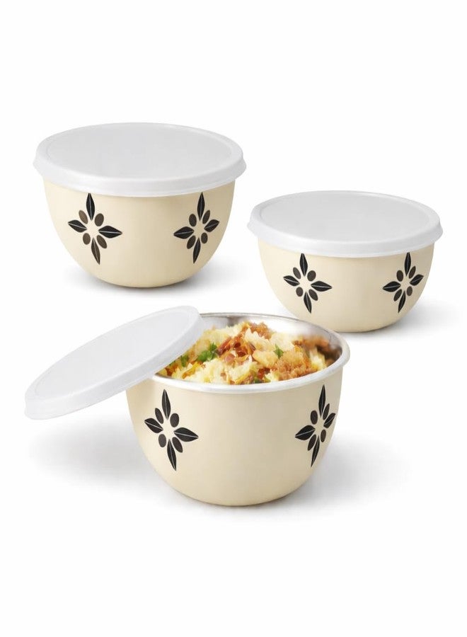 Zaib Microwave Safe Stainless Steel Mixing Bowl with lid for Kitchhen Food Storage Pack of 3 (Ivory Star Regular) - Image 1