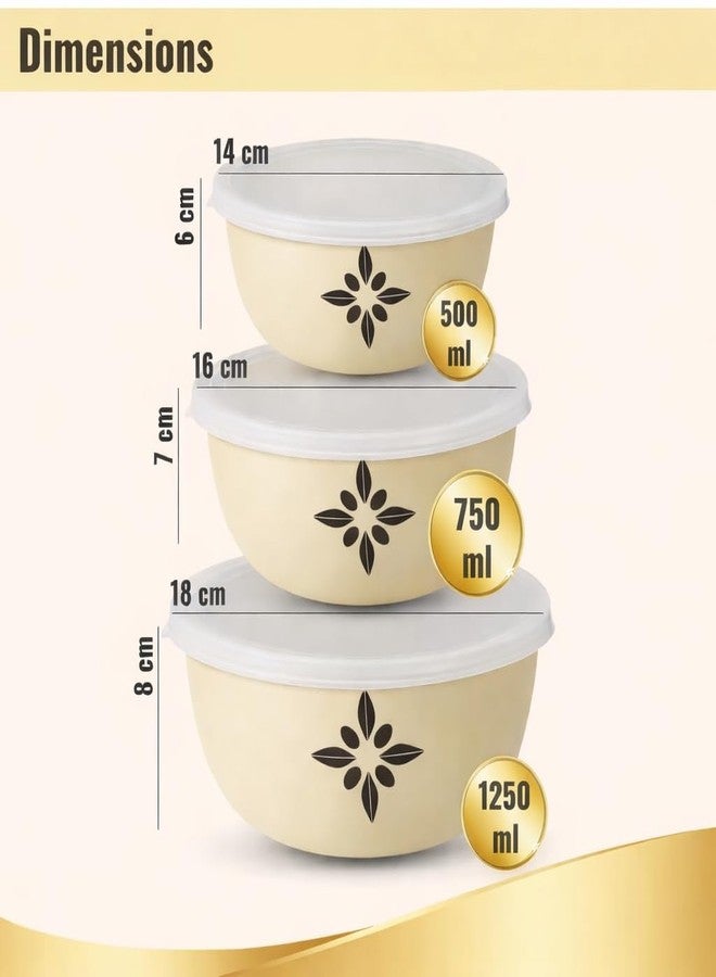 Zaib Microwave Safe Stainless Steel Mixing Bowl with lid for Kitchhen Food Storage Pack of 3 (Ivory Star Regular) - Image 3