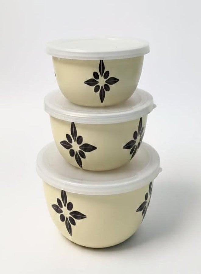 Zaib Microwave Safe Stainless Steel Mixing Bowl with lid for Kitchhen Food Storage Pack of 3 (Ivory Star Regular) - Image 2