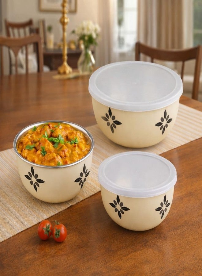 Zaib Microwave Safe Stainless Steel Mixing Bowl with lid for Kitchhen Food Storage Pack of 3 (Ivory Star Regular) - Image 5