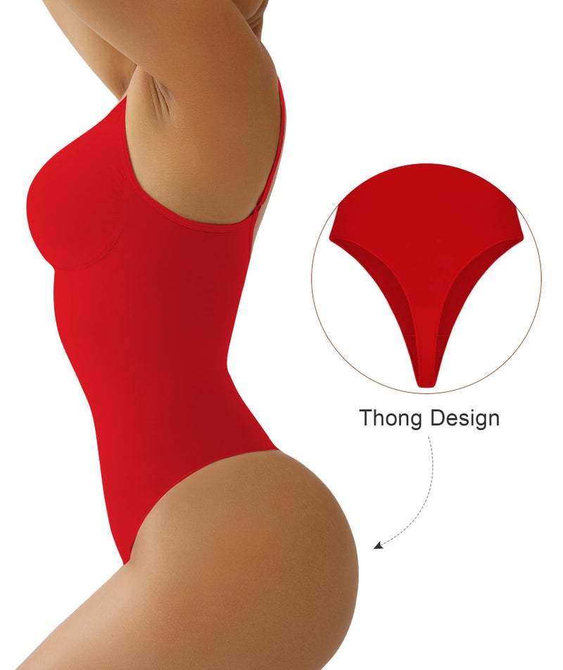 SHAPERX Women's Seamless Shapewear Bodysuit Tummy Control Body Shaper Waist Defining Body Suit,SZ5215-Red-S/M - Image 2