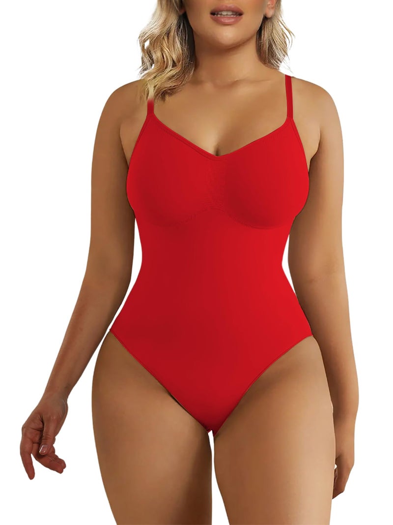SHAPERX Women's Seamless Shapewear Bodysuit Tummy Control Body Shaper Waist Defining Body Suit,SZ5215-Red-S/M - Image 1