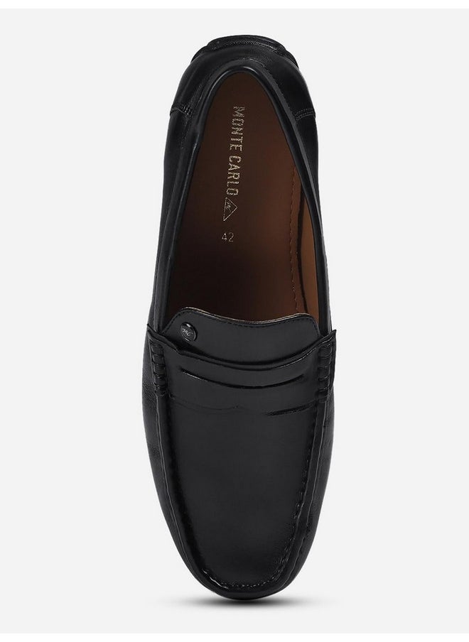 Monte Carlo - Monte Carlo Mens Black Solid Slip on Genuine Leather Loafers (201804FW-2-10) - Image 1
