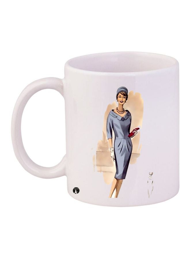 RYN Lady Printed Coffee Mug White/Blue/Beige 11ounce