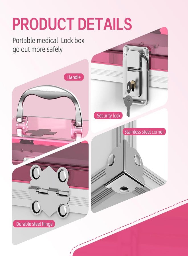 Glosen Medicine Lock Box With Key,pink,8.46 * 5.87 * 5.51 Inch,locked Medicine Box with Child Safe Lock - Image 3
