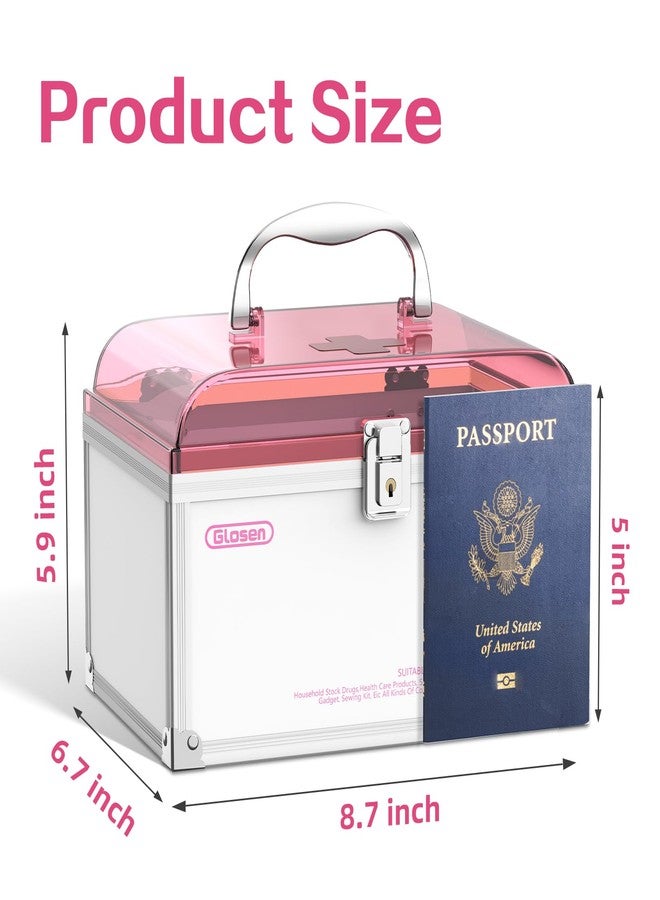 Glosen Medicine Lock Box With Key,pink,8.46 * 5.87 * 5.51 Inch,locked Medicine Box with Child Safe Lock - Image 2
