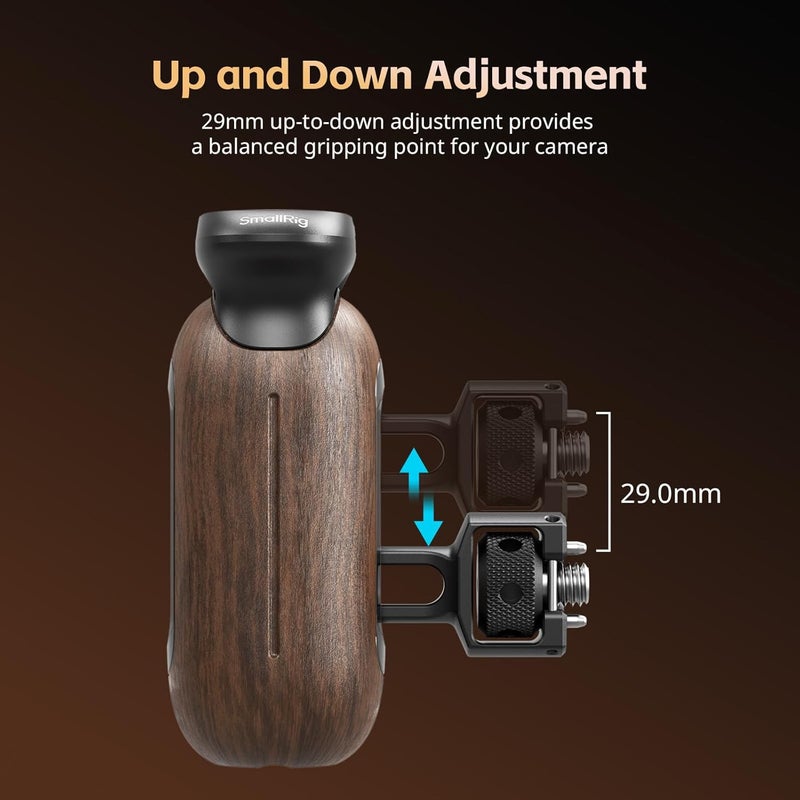 SMALLRIG Wooden Side Handle for Camera Cages with Two-in-One Locating Screw, Left or Right Side Ergonomic Handgrip, 29mm / 1.14in Vertical Adjustment, 15kg / 33.1lb Load Capacity - Image 4