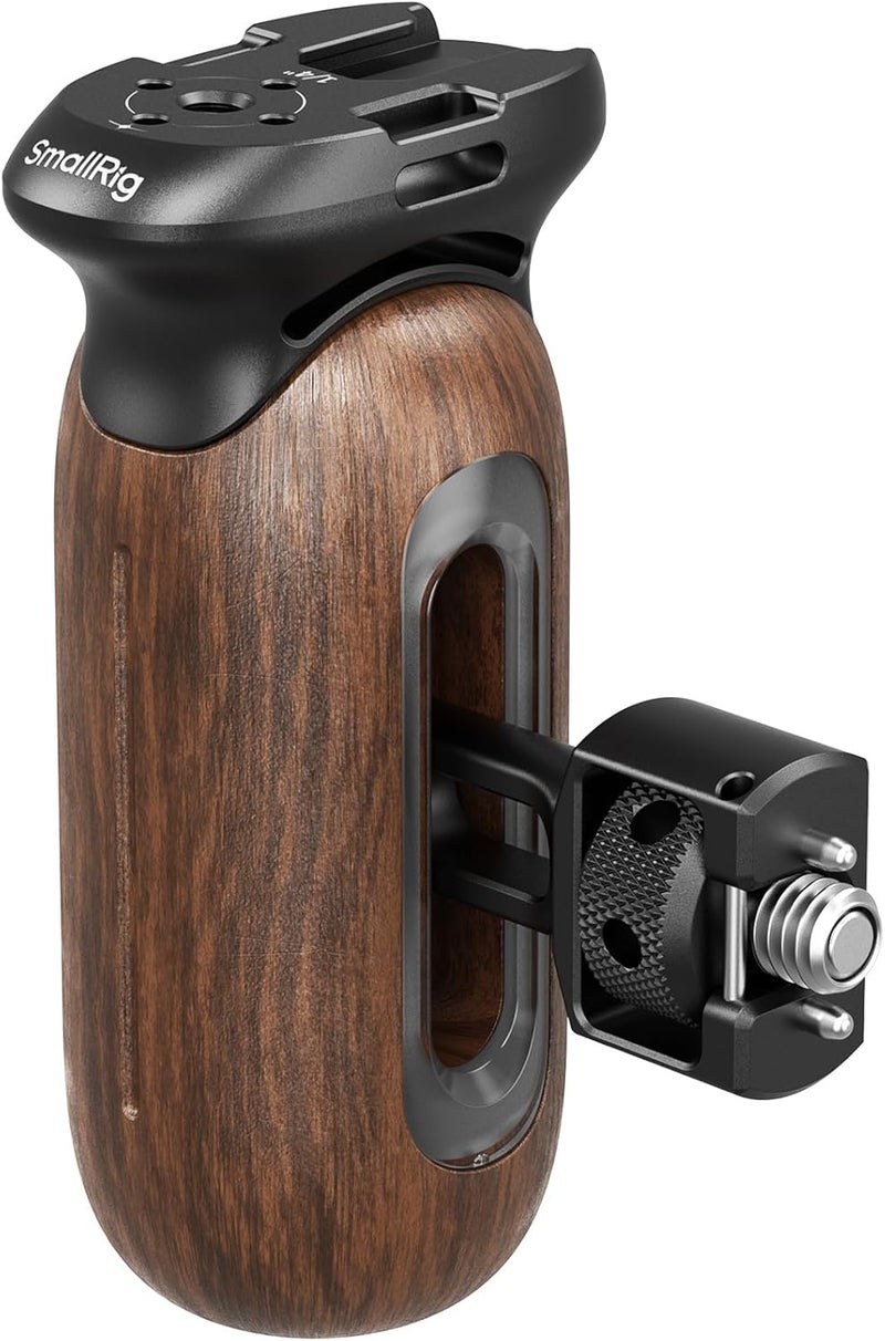 SMALLRIG Wooden Side Handle for Camera Cages with Two-in-One Locating Screw, Left or Right Side Ergonomic Handgrip, 29mm / 1.14in Vertical Adjustment, 15kg / 33.1lb Load Capacity - Image 1