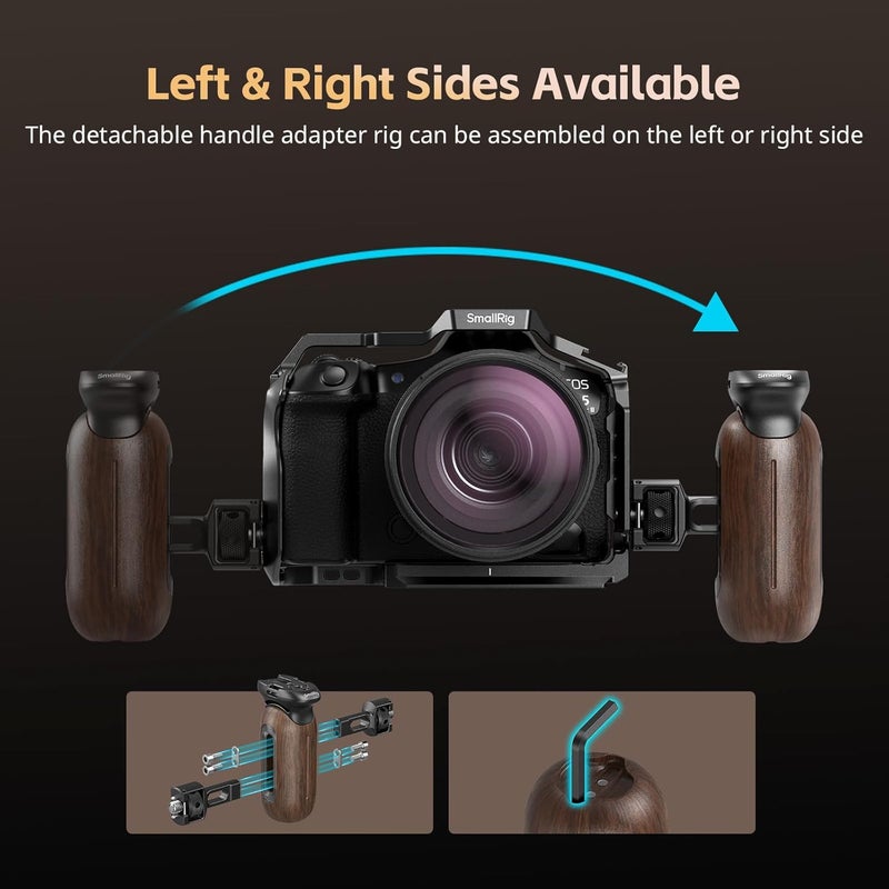 SMALLRIG Wooden Side Handle for Camera Cages with Two-in-One Locating Screw, Left or Right Side Ergonomic Handgrip, 29mm / 1.14in Vertical Adjustment, 15kg / 33.1lb Load Capacity - Image 3