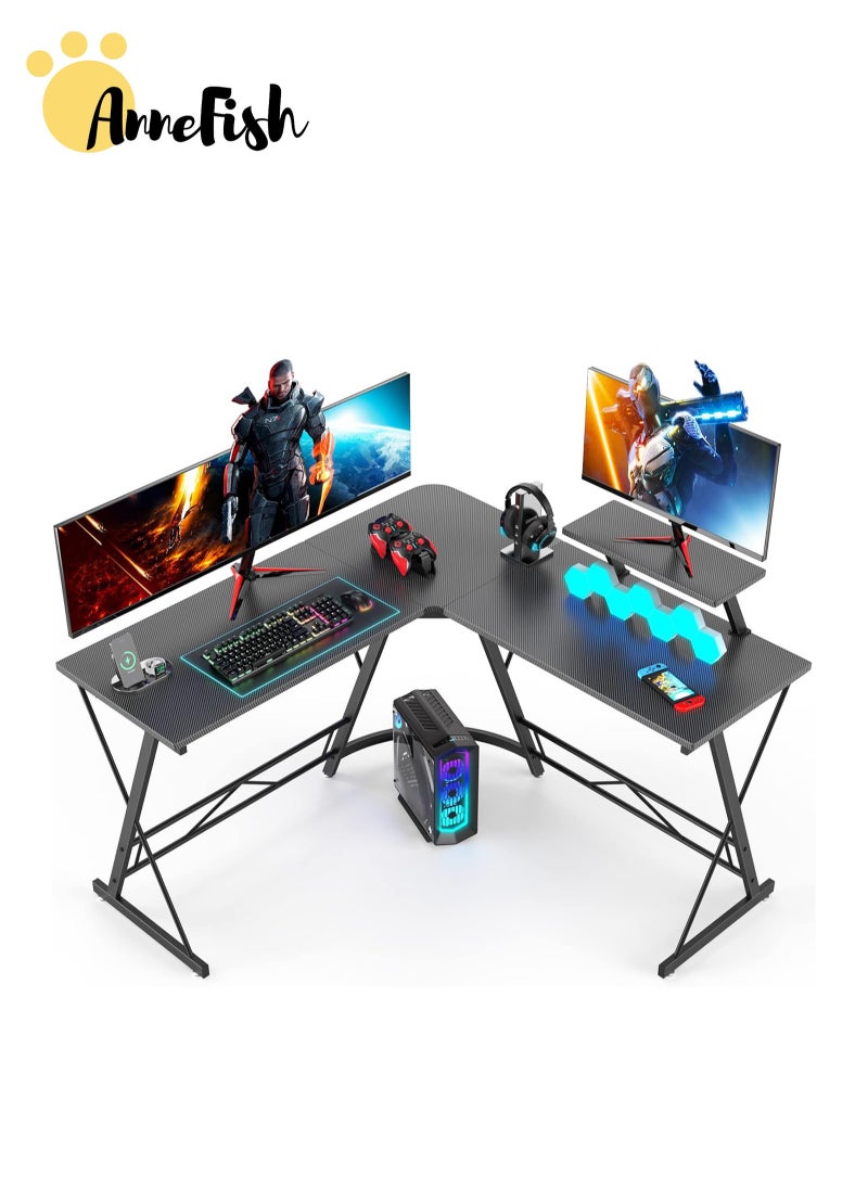 AnneFish 120cm L-Shaped Office Desk With Monitor Stand Home Office Table Gaming Desk Computer Desk L Desk Writing Workstation Corner Desk  - Image 1