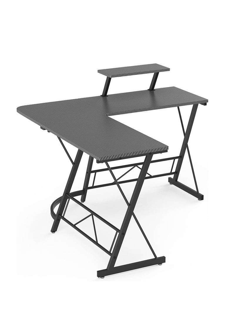 AnneFish - 120cm L-Shaped Office Desk With Monitor Stand Home Office Table Gaming Desk Computer Desk L Desk Writing Workstation Corner Desk - Image 1