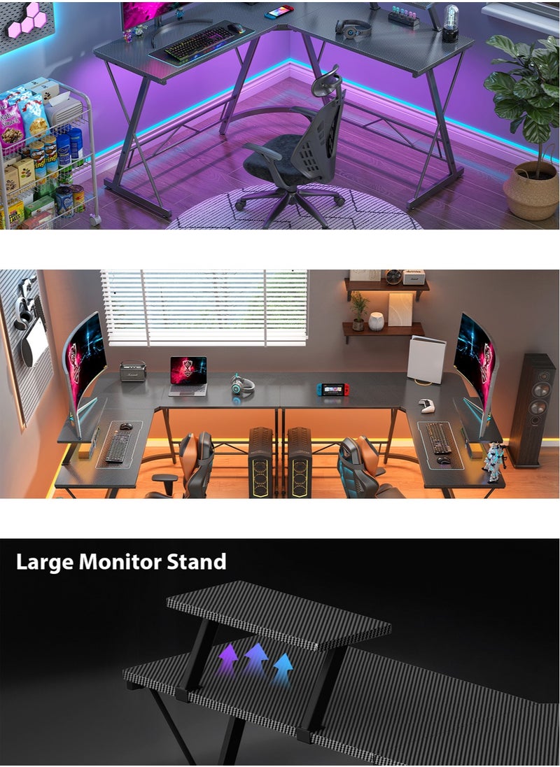 AnneFish - 120cm L-Shaped Office Desk With Monitor Stand Home Office Table Gaming Desk Computer Desk L Desk Writing Workstation Corner Desk - Image 1