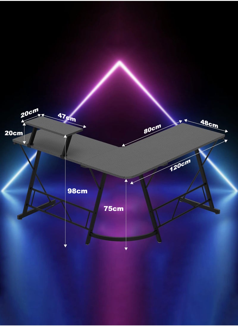 AnneFish - 120cm L-Shaped Office Desk With Monitor Stand Home Office Table Gaming Desk Computer Desk L Desk Writing Workstation Corner Desk - Image 1