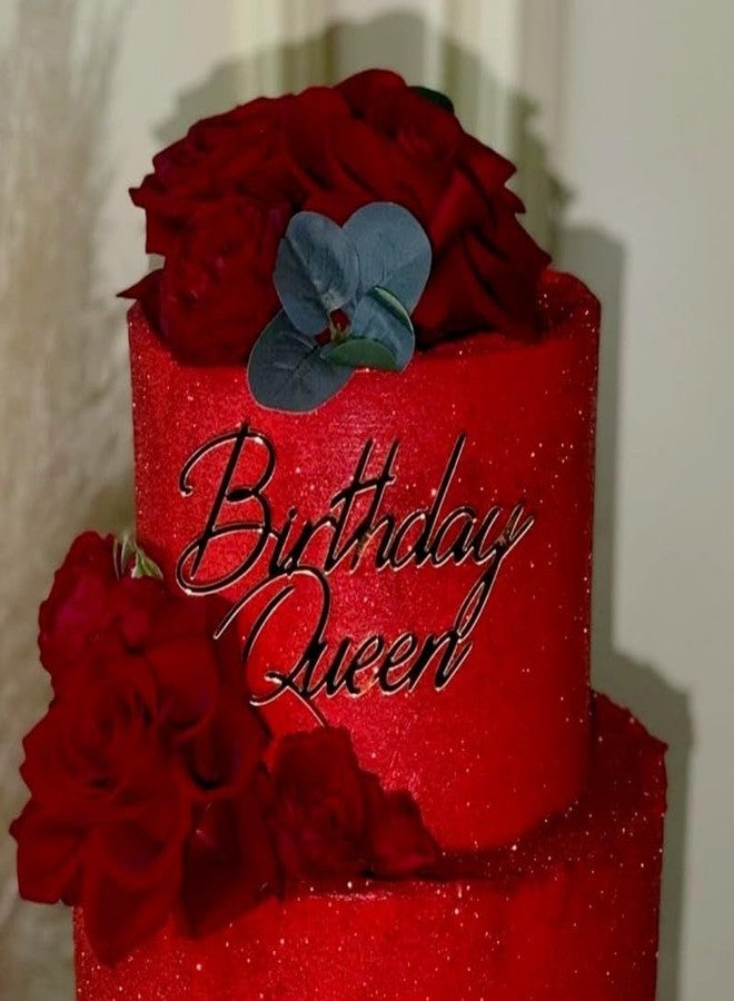 RAUMAXE Birthday Queen Cake Topper, Gold Acrylic Queen Birthday Cake Side Decoration for Women Girls Birthday Cake Charm Valentine's Day Mother's Day Cake Decoration (BIRTHDAY QUEEN GOLD2) - Image 2