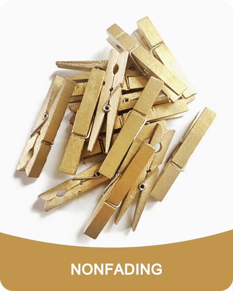 SF SOONEAT Colored Clothespins, Colorful Clothes Pins Wooden Clips Rainbow Colors 50 Pack Decorative Crafts Pegs Photos Pictures Decoration Clip Clothing Hanging Closepins, 2.83 Inch (Gold) - Image 4