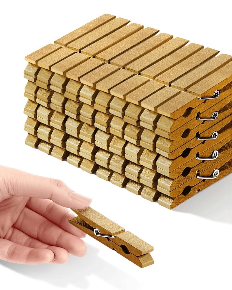 SF SOONEAT Colored Clothespins, Colorful Clothes Pins Wooden Clips Rainbow Colors 50 Pack Decorative Crafts Pegs Photos Pictures Decoration Clip Clothing Hanging Closepins, 2.83 Inch (Gold) - Image 1