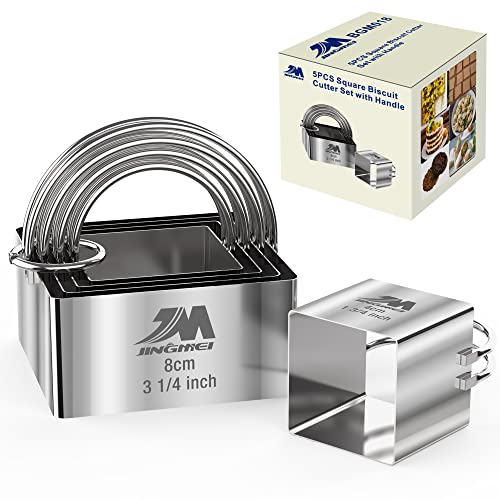 M JINGMEI Square Biscuit Cutter Set 1.75inch 2inch 2.25inch 2.75inch 3.25inch, Stainless Steel Cookies Cutter with Handle, Professional Baking Dough Tools,5pcs set GIFT PACKAGE - Image 1