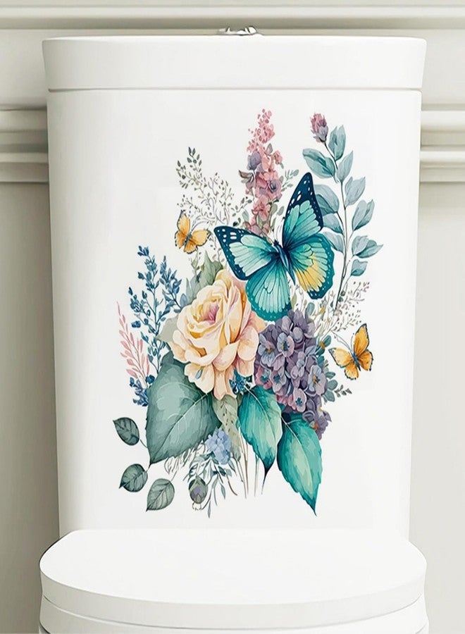 Mozff Toilet Stickers, Peony Butterflies Bathroom Toilet Seat Lid Cover Decals Waterproof Self-Adhesive Wall Sticker Toilet Lid Decals for Bathroom Accessories - Image 1
