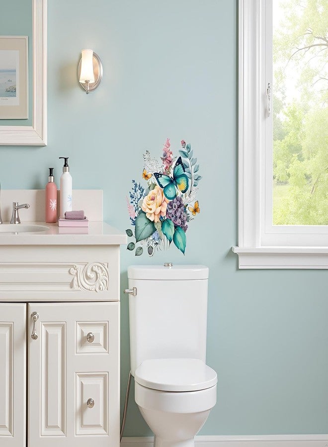 Mozff Toilet Stickers, Peony Butterflies Bathroom Toilet Seat Lid Cover Decals Waterproof Self-Adhesive Wall Sticker Toilet Lid Decals for Bathroom Accessories - Image 2