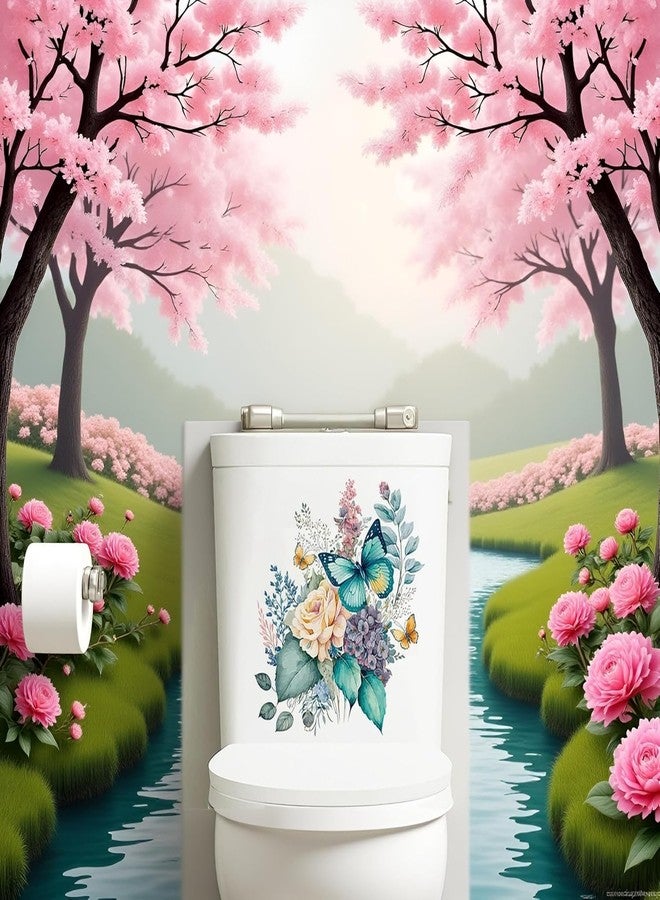Mozff Toilet Stickers, Peony Butterflies Bathroom Toilet Seat Lid Cover Decals Waterproof Self-Adhesive Wall Sticker Toilet Lid Decals for Bathroom Accessories - Image 5