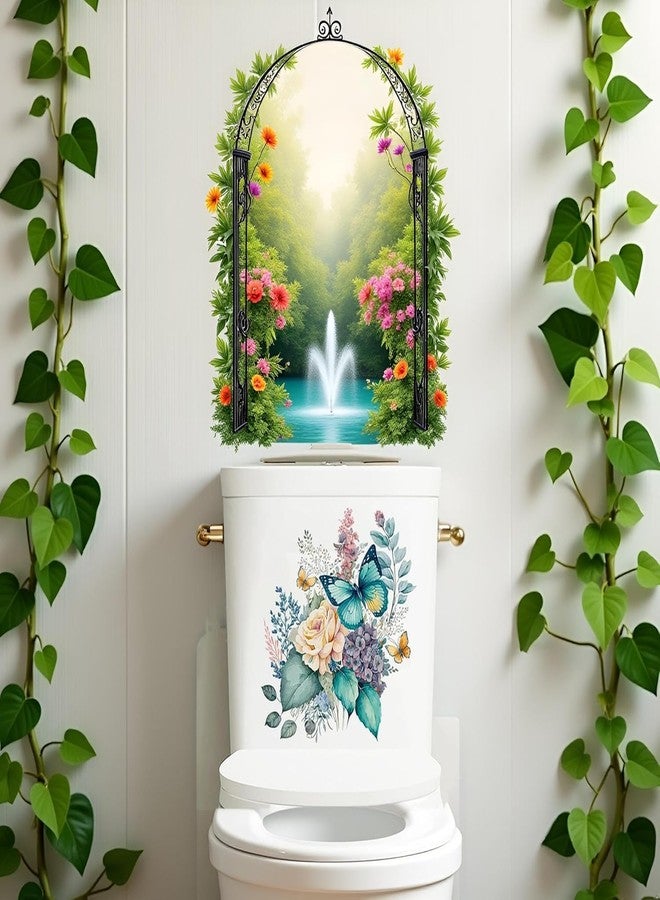 Mozff Toilet Stickers, Peony Butterflies Bathroom Toilet Seat Lid Cover Decals Waterproof Self-Adhesive Wall Sticker Toilet Lid Decals for Bathroom Accessories - Image 4