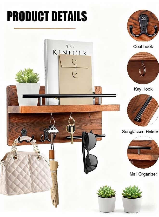 رَوَائِد رفوف حائط خشبية عائمة مع خطافات – رف جداري للتخزين والديكور، مناسب للمداخل، الحمام، غرفة النوم وغرفة المعيشة - Image 3
