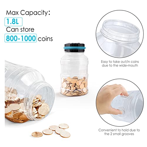 Vcertcpl Large Piggy Bank for Boys Adults, Vcertcpl Digital Coin Counting Bank with LCD Counter, 1.8L Capacity Coin Bank Money Jar for Adults, Designed for All US Coins (Blue) - Image 4