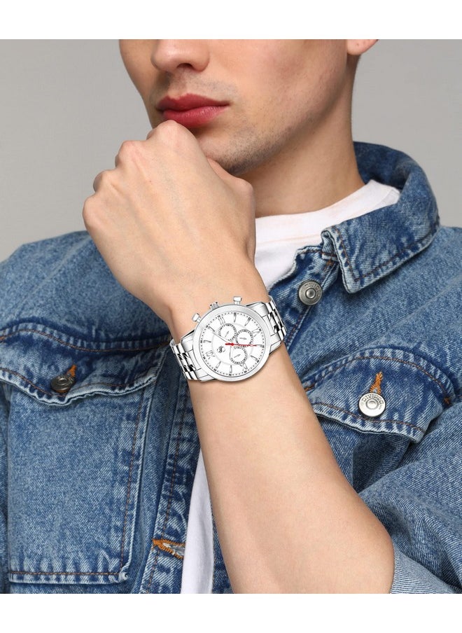 Shocknshop Shocknshop Analog Silver Stainless Steel Chain Wrist Watch for Men Boys (White Dial Silver Strap) -WCH69  - Image 2