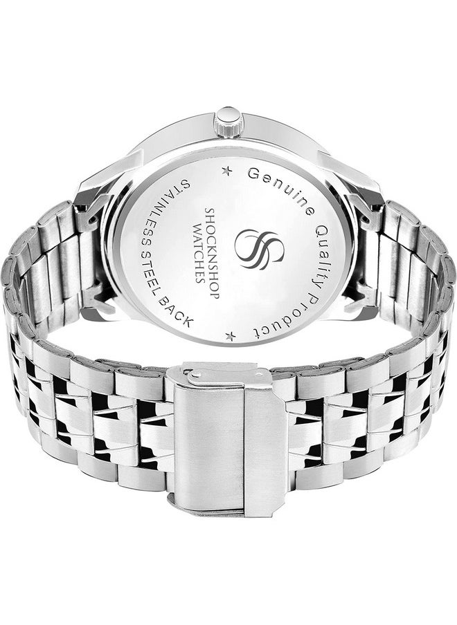 Shocknshop Shocknshop Analog Silver Stainless Steel Chain Wrist Watch for Men Boys (White Dial Silver Strap) -WCH69  - Image 3