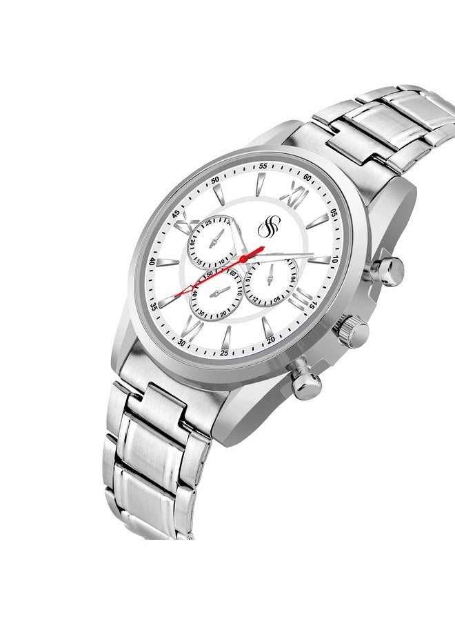 Shocknshop Shocknshop Analog Silver Stainless Steel Chain Wrist Watch for Men Boys (White Dial Silver Strap) -WCH69  - Image 4