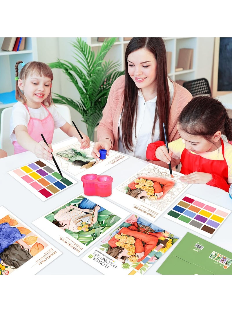 طقم 2 عبوة من أدوات الرسم بالألوان المائية للأطفال والكبار، اصنع بنفسك طلاء مع كتاب تلوين بالماء ومجموعة فرشاة، مثالي للنشاطات الفنية والإبداعية - Image 4