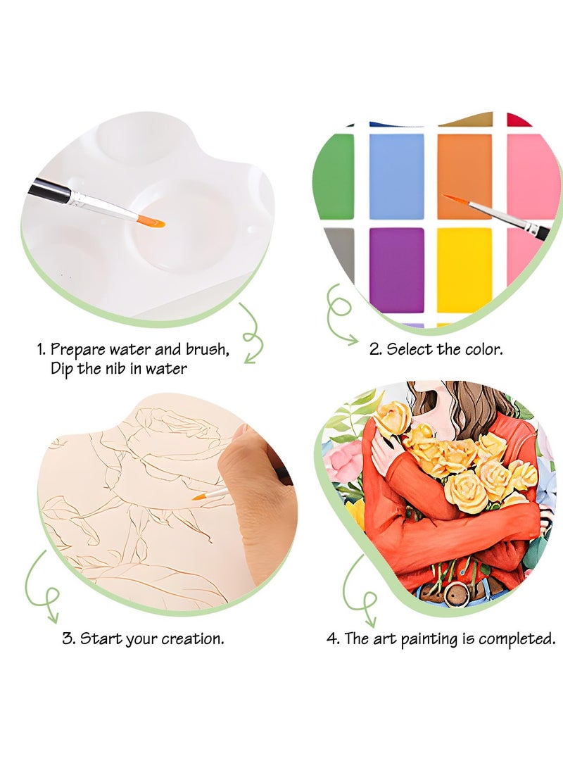 طقم 2 عبوة من أدوات الرسم بالألوان المائية للأطفال والكبار، اصنع بنفسك طلاء مع كتاب تلوين بالماء ومجموعة فرشاة، مثالي للنشاطات الفنية والإبداعية - Image 5