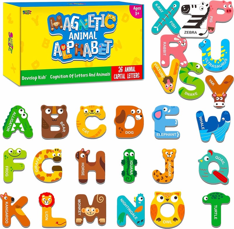 SpriteGru Large Size Magnetic Letters, Cute Animal Alphabet ABC Magnets for Fridge Colorful Uppercase Animals Toys Set Educational Spelling Learning Games for Kids, Toddlers 3 4 5 Years Old - Image 1