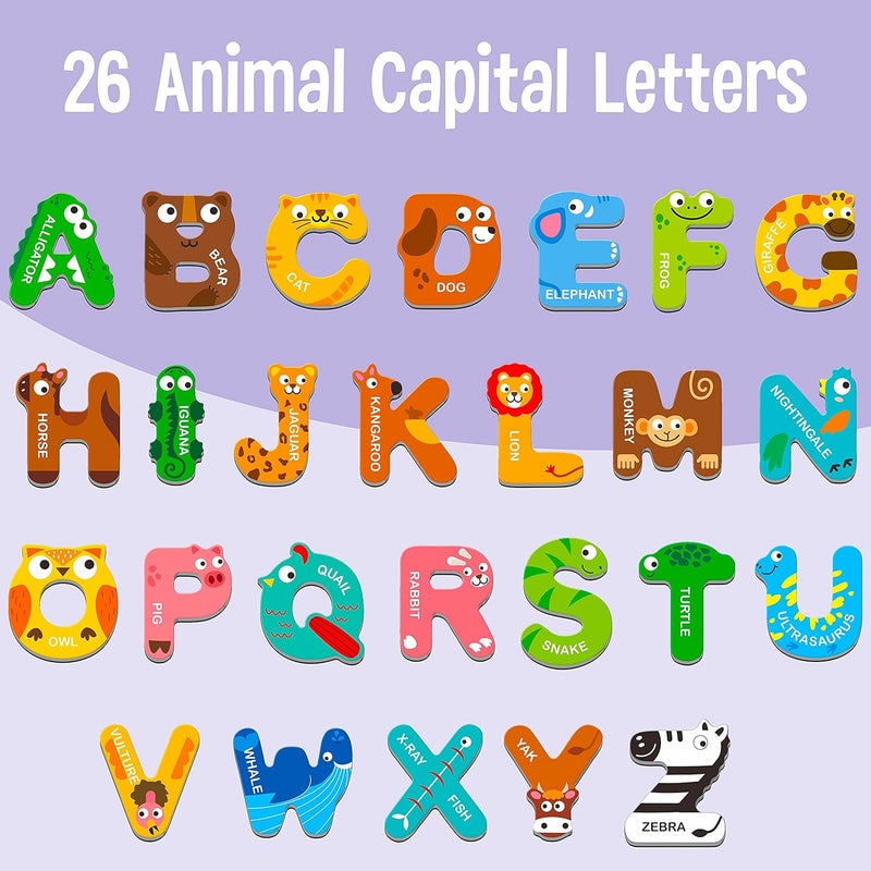 SpriteGru Large Size Magnetic Letters, Cute Animal Alphabet ABC Magnets for Fridge Colorful Uppercase Animals Toys Set Educational Spelling Learning Games for Kids, Toddlers 3 4 5 Years Old - Image 2