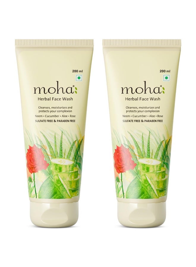 Moha: Herbal Face Wash with Neem, Rose, Cucumber & Aloe Vera 200 Ml (Pack of 2) - Image 1