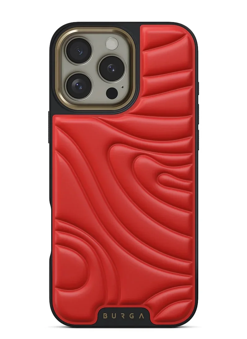 بورجا جراب لهاتف iPhone 16 Pro Max - مصنوع من مادة TPU وTPE وPC فائقة النعومة مع ملمس مرن، وامتصاص الصدمات CloudGuard، وهيكل خفيف الوزن، وحماية من السقوط من الدرجة الأولى، أحمر خدود