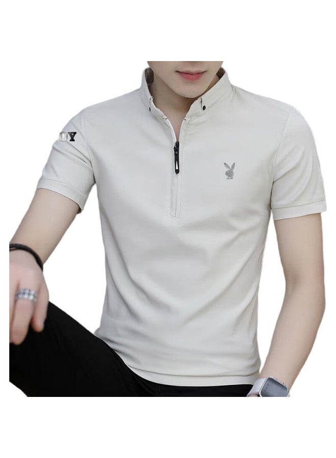 PLAYBOY Men'S Short Sleeve T-Shirt Summer Ice Silk Men'S Stand Collar Casual Polo Undershirt Solid Color Clothing - Image 3