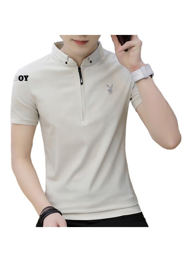 PLAYBOY Men'S Short Sleeve T-Shirt Summer Ice Silk Men'S Stand Collar Casual Polo Undershirt Solid Color Clothing - Image 1