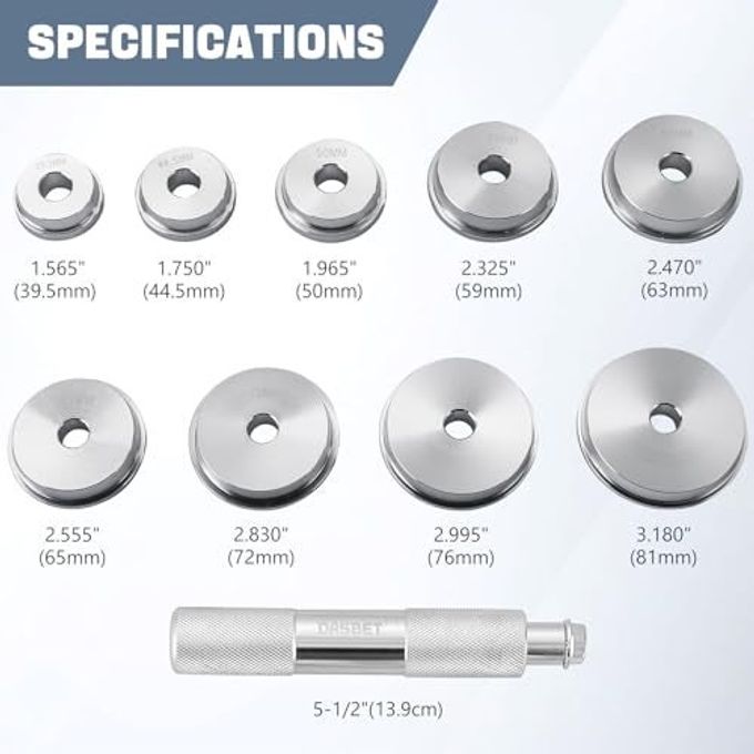 DASBET Bearing Press Kit 33PCS Bearing Race and Seal Driver Set with Metric SAE Adapters 3 Knurled Handles Bushing Driver Set for Wheel Bearing Installation (39.5-81 mm) - Image 2