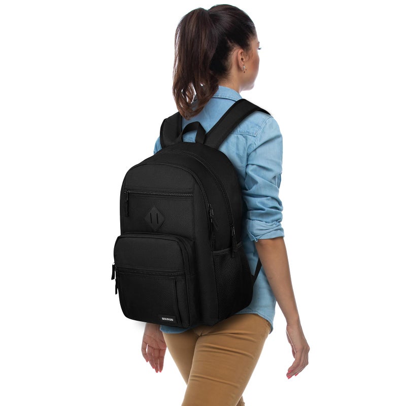 BIKROD Black Backpack for Men and Women, Backpack for School Teens Boys and Girls, Lightweight Casual High School Bookbag, Daily-use Travel Laptop Backpack Fits 17.3 Inch Notebook - Image 4
