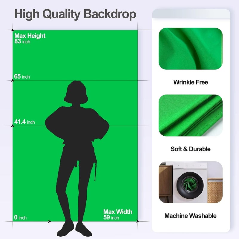 EMART Worldwide popular practical build Green Screen Background with Stand, 1.5x2.6m(5x8.5ft) Portable T-Shape Backdrop Support Greenscreen with 1.5x2m(5x7ft), Photography Studio Kit for Chroma Key, Video, Shooting, Streaming Extra part combo compatible - Image 3