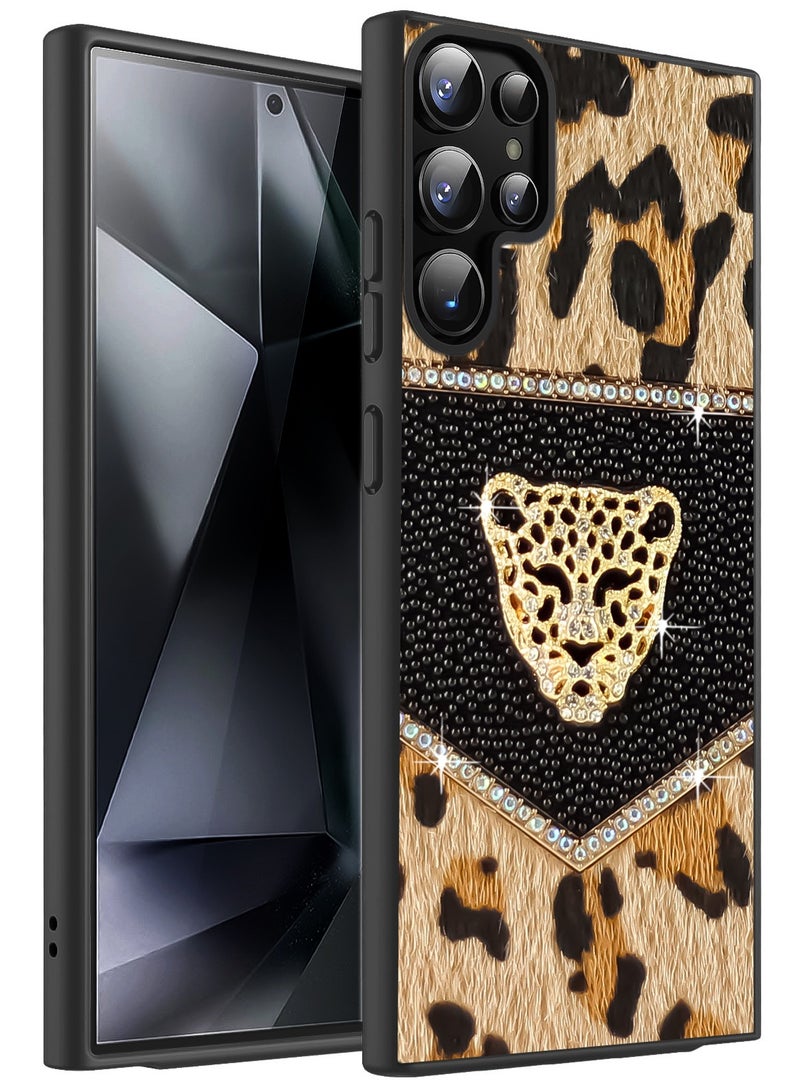 جراب هاتف عصري بتصميم فني مرصع بألماس لامع لهاتف سامسونج جالاكسي إس 23 ألترا (بلاك تايجر)