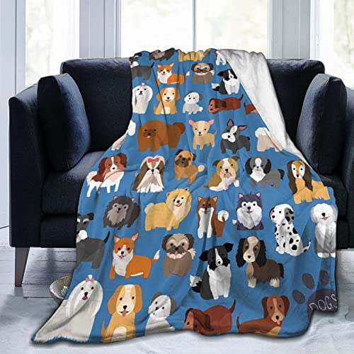 Perinsto Cute Dogs Animal Pattern Throw Blanket Ultra Soft Warm All Season Decorative Pet Dog Fleece Blankets for Bed Chair Car Sofa Couch Bedroom 50X40