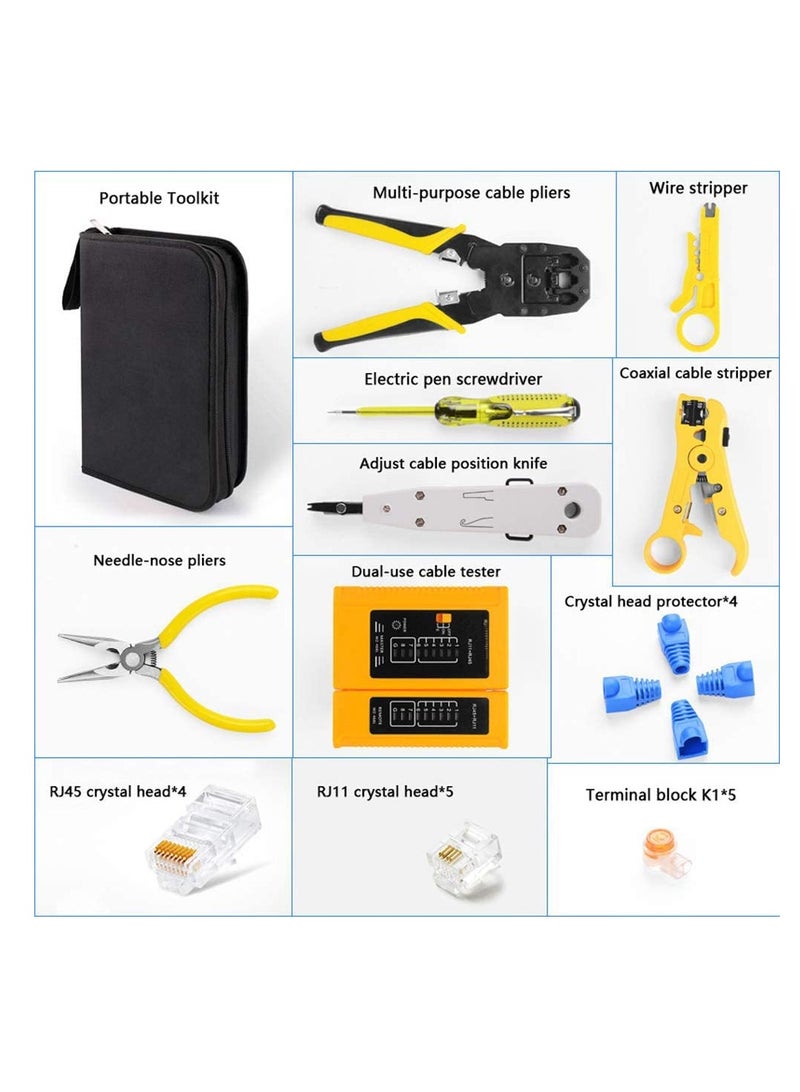 RJ45 Crimping Tool Kit for RJ11/RJ12/CAT5/CAT6/Cat5e, Professional Computer Maintenance Lan Cable Tester Network Repair Tool Set，Wire Crimper Wire Connector Stripper Cutter - Image 5