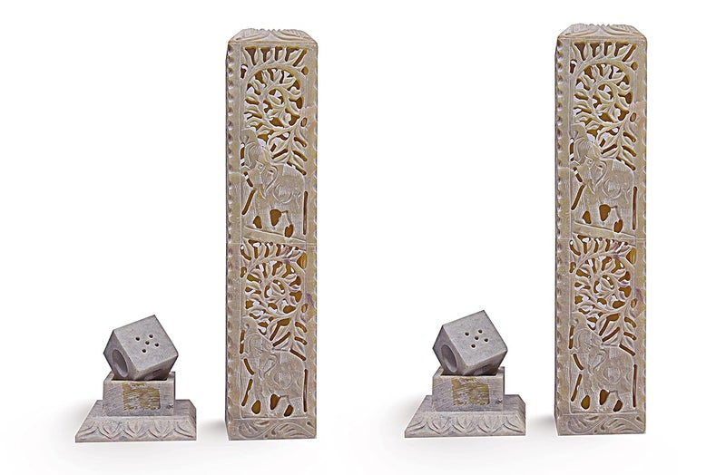 IYBHandcrafted Elephant Carving Soapstone Marble Work Incense Holder Tea Light Candle Holder Diffuser Agarbatti Stands for Gifting Meditation Aromatherapy Home Decor etc Set of 2