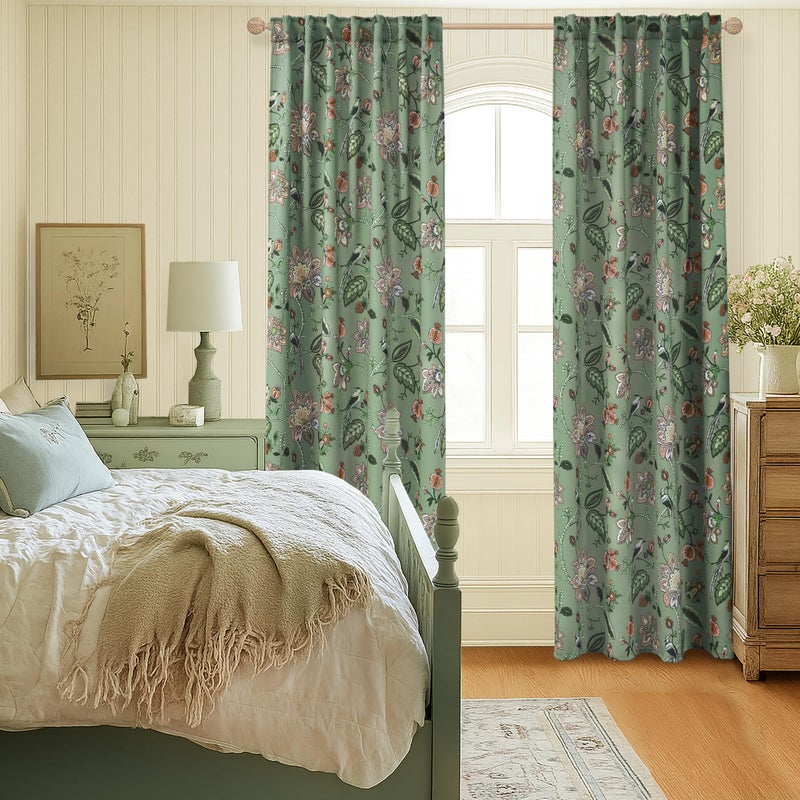 Lino Rosa Sage Green Vintage Floral Curtains, Spring Cottage Core Pink Flower Botanical Printed Whimsical Cottagecore Farmhouse Patterned Blackout Drape for Bedroom Living Dining Room 84 Inch Length 2 Panel Set - Image 2