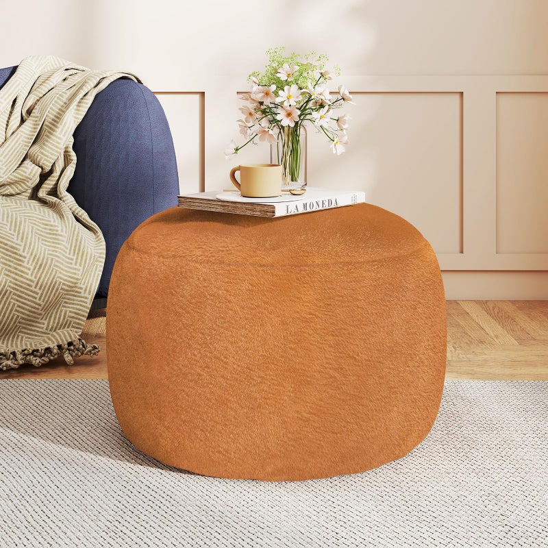 Gericco Round Stuffed Pouf Ottoman for Foot Rest, A Round Modern Foam Filled Poufs, Floor Chair for Living Room, Nursery, Dorm, A Soft Modern Foot Stool Perfect to Rest Your Feet (Orange, 20Inch) - Image 1