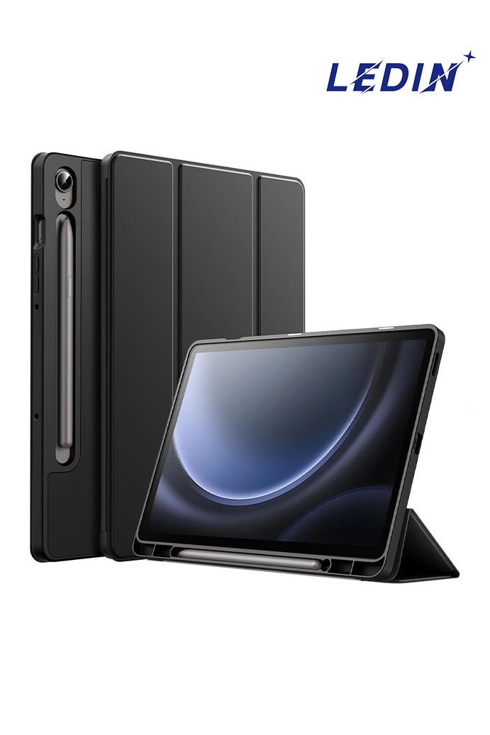 LEDIN Protective Case for Samsung Galaxy Tab S10 FE 10.9 Inch – Tri-Fold Stand, Soft TPU Back, S Pen Holder & Charging Support Auto Wake/Sleep(Black) - Image 1