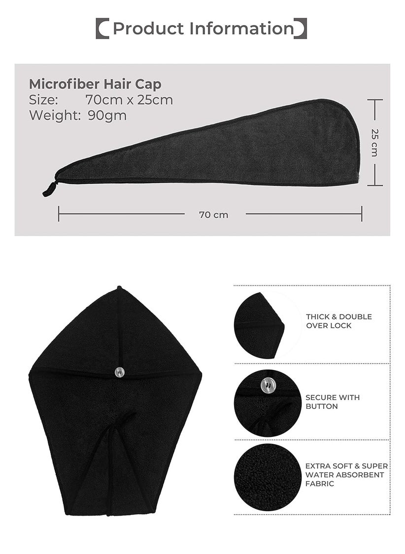 SOFTSPUN SOFTSPUN Microfiber Hair Cap Silk Banded Edge 1 Pcs 70X25 cm Black 380GSM Super Absorbent Quick Dry Hair Turban for Drying All Kinds of Hair Straight or Curly Short or Long Thin or Thick Hair  - Image 5